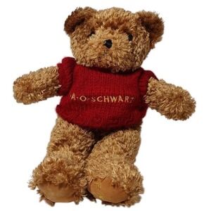 FAO Schwarz Brown Teddy Bear Plush Toy Red Knitted Sweater Twelve Inches See